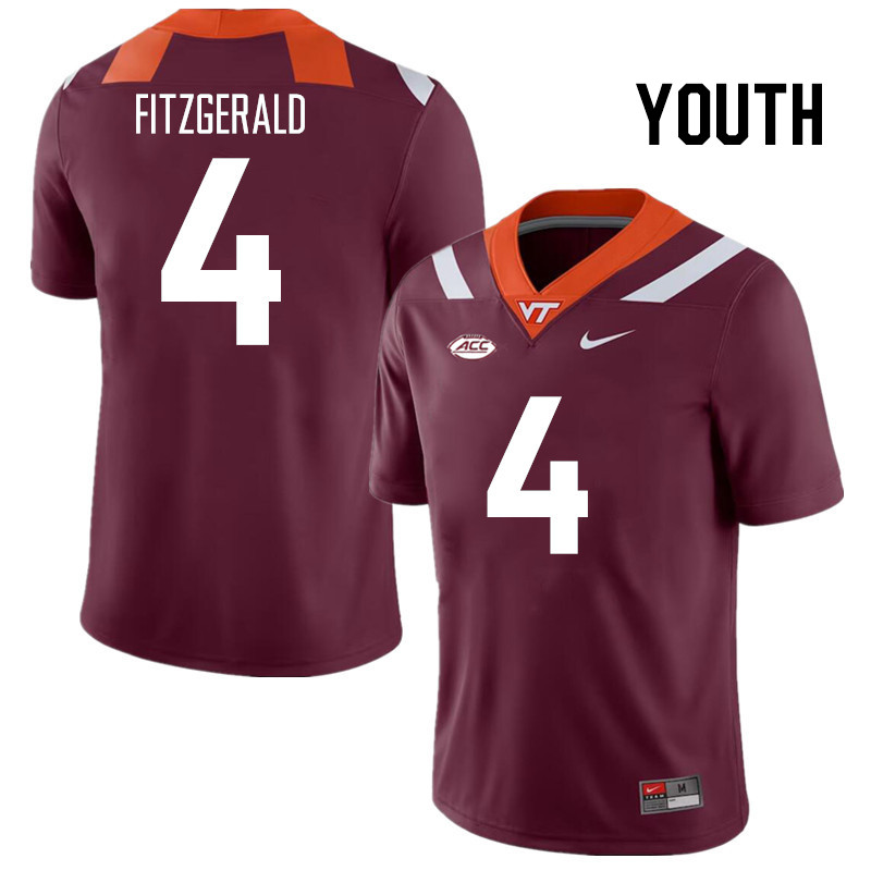 Youth #4 Chance Fitzgerald Virginia Tech Hokies College Football Jerseys Stitched Sale-Maroon - Click Image to Close